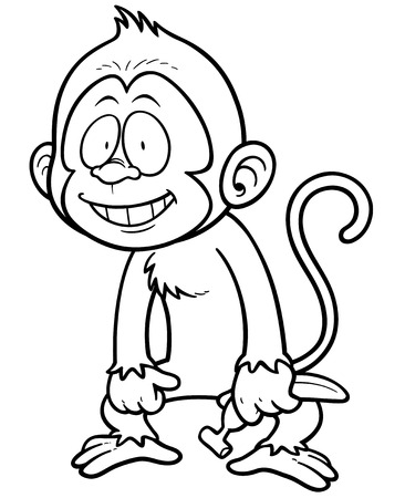 Vector illustration of cartoon monkey - Coloring bookのイラスト素材