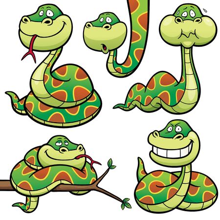 Vector Illustration of Cartoon Snake Character Setのイラスト素材