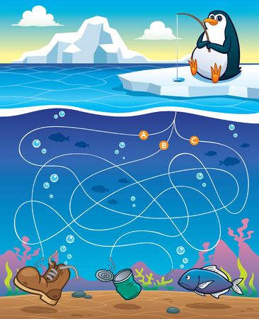 Vector Illustration of Education Maze Game Penguin Fishingのイラスト素材