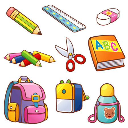 Vector illustration of Cartoon Back to school setのイラスト素材