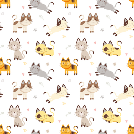 Vector illustration seamless pattern with Cartoon Cat characterのイラスト素材