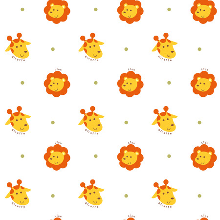 Vector illustration seamless pattern with lion and giraffe faceのイラスト素材