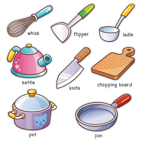 Vector illustration of Cartoon kitchen tools vocabularyのイラスト素材