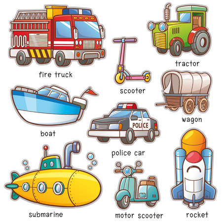 Vector Illustration of Cartoon Transportation vocabularyのイラスト素材
