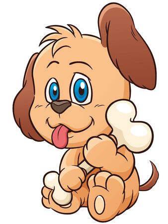 A Vector illustration of Cartoon Dog holding boneのイラスト素材