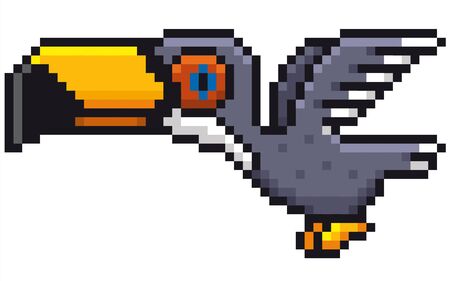 Vector illustration of Hornbill cartoon - Pixel designのイラスト素材