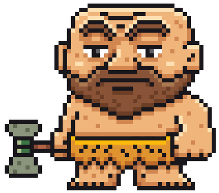 Vector illustration of Cartoon Caveman  Pixel designのイラスト素材