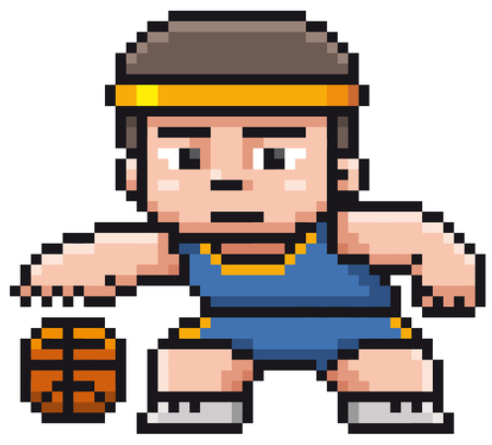 Vector illustration of Cartoon Basketball player. Pixel designのイラスト素材