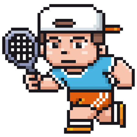 Vector illustration of Cartoon Tennis player. Pixel designのイラスト素材