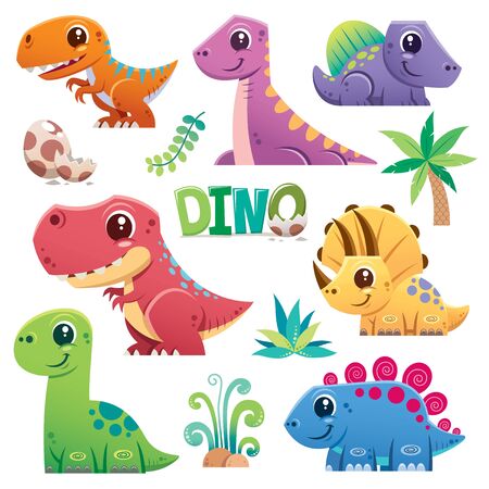 Vector illustration of Cartoon Dinosaur Character Setのイラスト素材