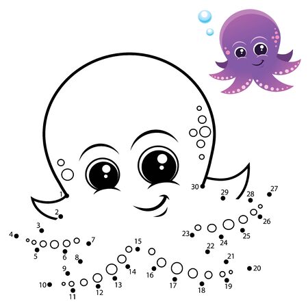 Education Numbers game. Dot to dot game. Octopus cartoonのイラスト素材