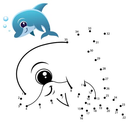 Education Numbers game. Dot to dot game. Dolphine cartoonのイラスト素材