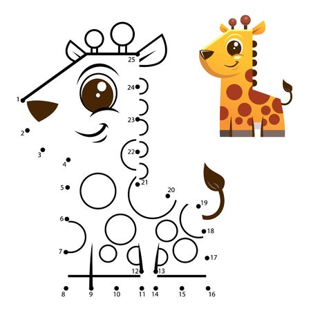 Education Numbers game. Dot to dot game. Giraffe cartoonのイラスト素材