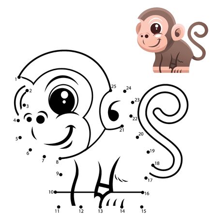 Education Numbers game. Dot to dot game. Monkey cartoonのイラスト素材