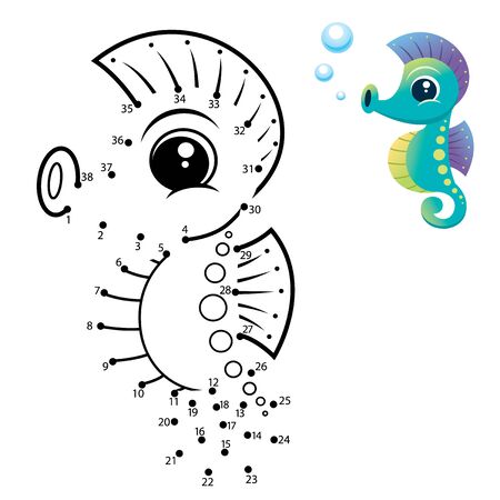 Education Numbers game. Dot to dot game. Seahorse cartoonのイラスト素材