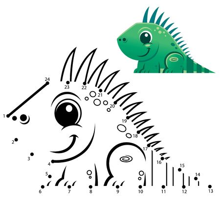 Education Numbers game. Dot to dot game. Iguana cartoonのイラスト素材