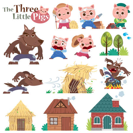 Vector illustration of Cartoon Three little pigs. Set of cute charactersのイラスト素材