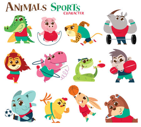 Vector illustration of Animals Sports Character cartoon. Animals playerのイラスト素材