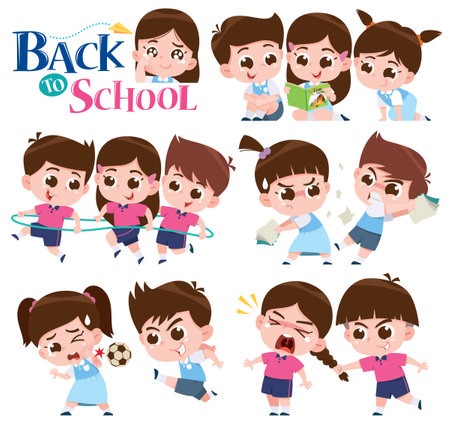 Vector illustration of Cartoon kids character. Kids collection. Back to shoolのイラスト素材
