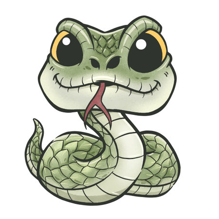 Vector Illustration of Cartoon Green Snakeのイラスト素材