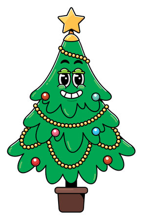 Christmas tree with a star, vector illustrationのイラスト素材