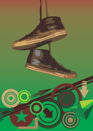 Boots weighing on laces. Vector illustration.のイラスト素材