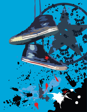 Boots weighing on laces 2. Vector illustration.のイラスト素材