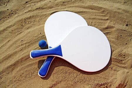 Rackets for game in badminton lie on sea peepの写真素材