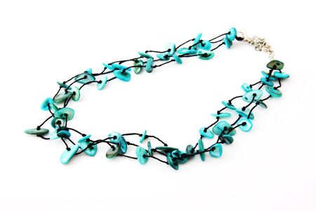 Blue necklace isolated on a white background