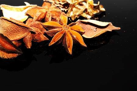 Scented potpourri on black background