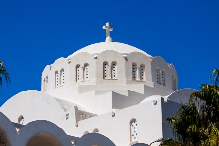 The Orthodox Metropolitan Cathedral in the principal town of Fira Santorini Island Greece Europe の写真素材