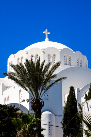 The Orthodox Metropolitan Cathedral in the principal town of Fira Santorini Island Greece Europe の写真素材
