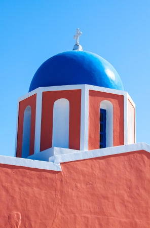 Blue dome orthodox church in Oia, Santorini, Cyclades, Greece の写真素材