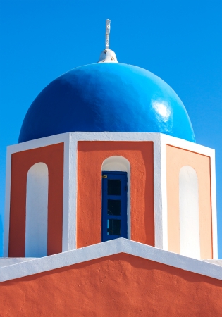Blue dome orthodox church in Oia, Santorini, Cyclades, Greece の写真素材