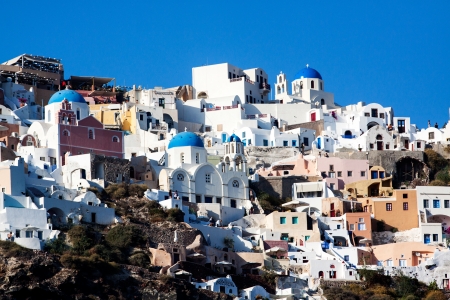 Blue and white churches of Oia village, Santorini, Greece の写真素材