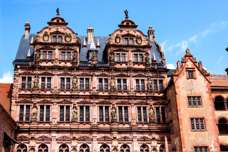 Facade of the historical main building of Heidelberg University library in Germanyの写真素材