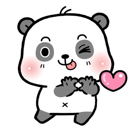 Cute Little Panda winking eye with tongue out and hand gesture heart. flat cartoon style.のイラスト素材