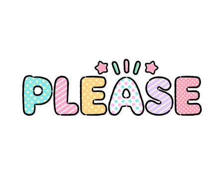 Cute word 'Please' Cartoon style, Vector illustration.のイラスト素材