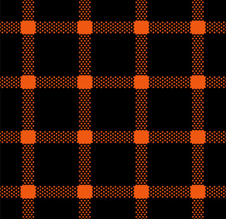 Seamless pattern with tiny dots in square grid, Orange dot on black background. Halloween themeのイラスト素材