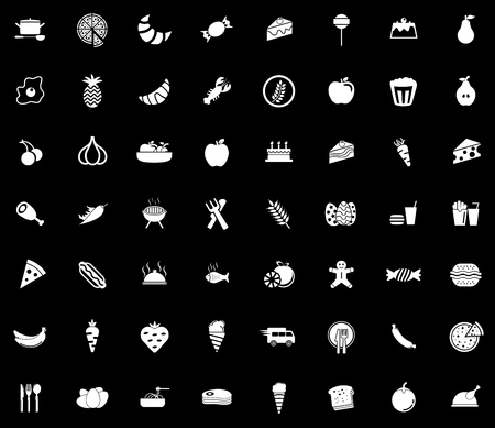 Food icons set illustration on black background.のイラスト素材