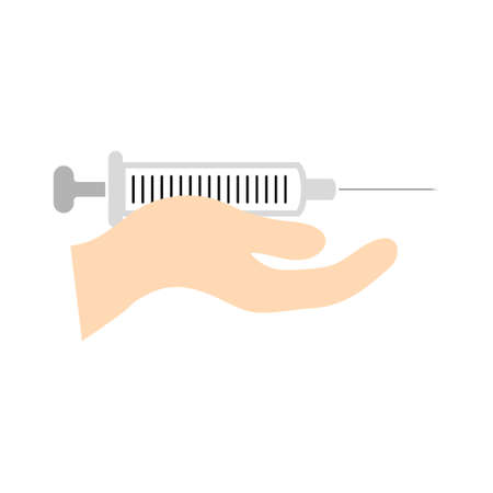 injection needle - medical icon, syringe on handのイラスト素材