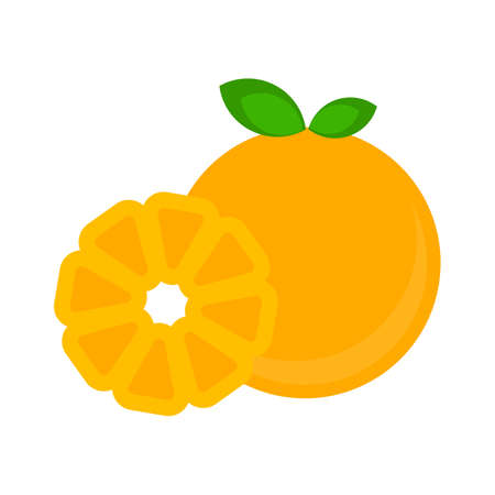 vector orange icon. Flat illustration of fresh orange. orange fruit isolated on white background. orange slice sign symbolのイラスト素材