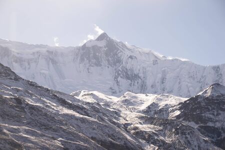 View of Tilicho mountain on the way to Tilicho base camp. Manang. Nepalの写真素材