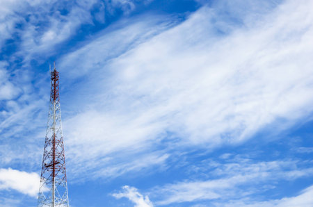 Telecom tower and beautiful blue sky in Thailand.の写真素材