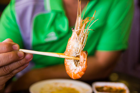 Grilled shrimp in sea food restaurants.の写真素材