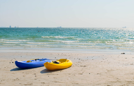 kayak boat on the beach at chonburiの写真素材
