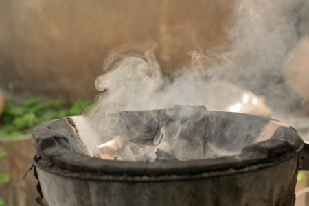 white fume by fireの写真素材