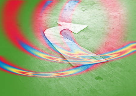 arrow sign on surface of  streetの写真素材