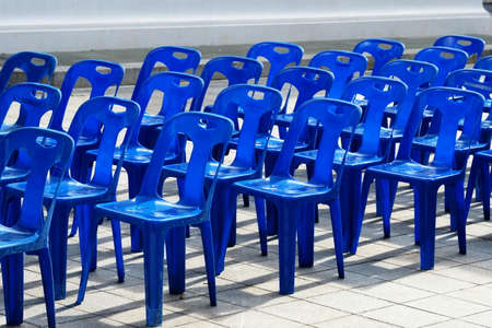 blue plastic chairの写真素材