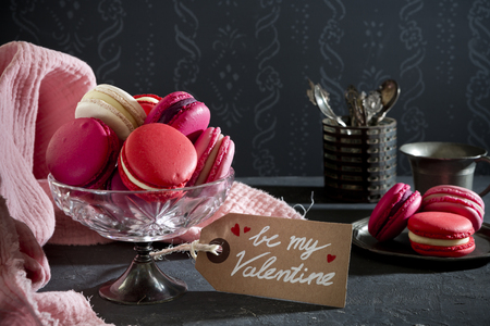 A collection of pink macarons for Valentine's Day.の写真素材